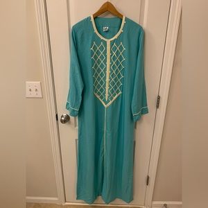 Cyan Blue Embroidered Dress / Arab Traditional Abaya